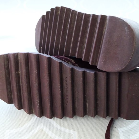 Zara Burgundy Vinyl Flat Platform Shoes - Picture 6 of 6